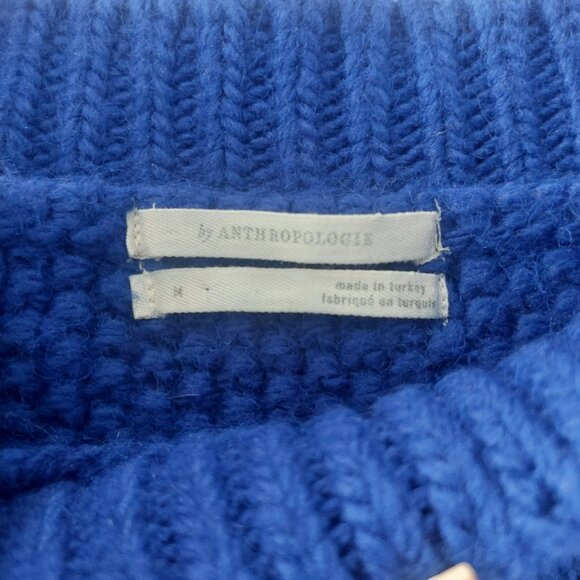 Anthropologie Indigo Blue Sweater Size M Cable Knit Crop Balloon Sleeve Warm EUC - Picture 8 of 14